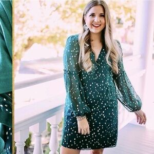 Lilly Pulitzer Cleme Silk Dress Spruce Green Gold Metallic Size 6